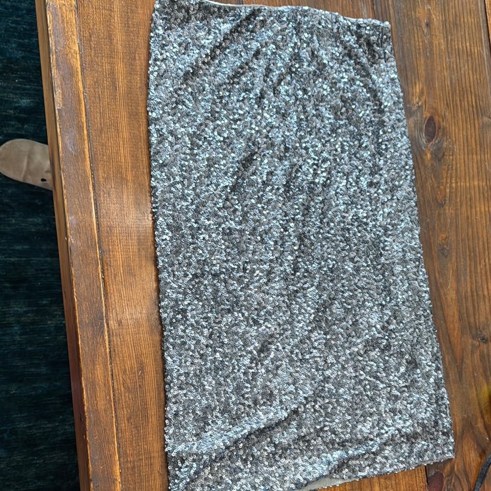 Lafayette 148 New York Silver Sequin Midi Skirt - Picture 1 of 3